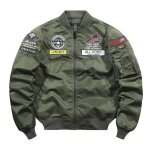 Bomber blouson homme col officier printemps et automne veste aviateur broderie tissu confortable - vert ...