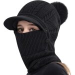 Bonnet femme hiver chaud - cache cou en tricot visage coupe - vent chapeau cou couvre visage pliable ...