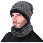 Ensemble bonnet et foulard - hommes - gris - tricot - doublure acrylique - hiver