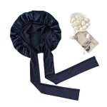 Bonnet de nuit - inf - 100% soie de m�rier - bleu marine - a�r� - large bords