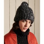 Bonnet - superdry - torsad - tweed noir - doublure en sherpa - pompon classique