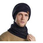 Bonnet + tour de cou hiver unisexe ensemble tricot chaud avec doublure fleece 2 pices multi - usages ...