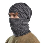 Bonnet + tour de cou hiver unisexe ensemble tricot chaud avec doublure fleece 2 pices multi - usages ...