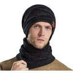 Bonnet + tour de cou hiver unisexe ensemble tricot chaud avec doublure fleece 2 pices multi - usages ...