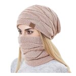 Bonnet + tour de cou hiver unisexe ensemble tricot chaud avec doublure fleece 2 pices multi - usages ...