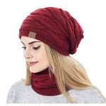 Bonnet + tour de cou hiver unisexe ensemble tricot chaud avec doublure fleece 2 pices multi - usages ...