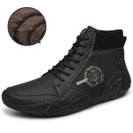 Boots bottines homme vintage doublee polaire noir plat confortable casual similicuir hiver chaude