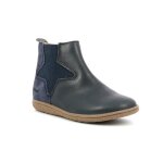 Boots enfant - kickers - vermillonarine - cuir bleu marine mtallis - zip - lastique