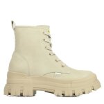 Boots femme - buffalo aspha rld - talon compens� 5cm - beige synth�tique - lacets