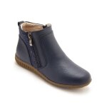Boots femme - cuir bleu - double zip - confortable et large