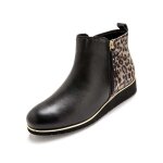 Boots femme - marque - double glissire - cuir - talon large - noir / faon lopard
