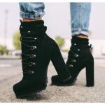 Boots femme  talon haut noir bottes hiver fille boots  lacets bottines automne chaussure de ville bottes ...