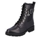 Boots lacets remonte - noir - femme - talon compens - cuir