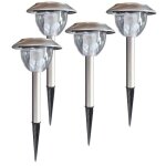 Lot de 4 bornes solaires chrom� led couleur changeant � piquer haut. 325mm - tibelec