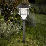 Borne solaire  piquer structure en fonte daluminium gris optique en verre craquel 10 lumens