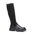 Bottes bi - matires en simili et maille ctele. modle  talon et semelle plateforme crants. dot ...
