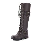 Bottes de chevalier  lacets  talons mi - hauts - vitata - automne - femme - brun