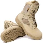 Bottes de combat tactiques militaires camouflage - homme - beige - cuir - lacets - haute