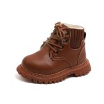 Bottes en cuir de coton enfants hiver plus velours bottes courtes garons mode martin bottes filles bottes ...