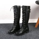Bottes en cuir dcontractes pour femmes - ecelen - tube long - talon bas - noir