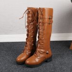 Bottes en cuir dcontractes pour femmes - ecelen - tube long - talon plat - marron