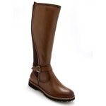 Bottes en cuir lastiques pediconfort - marron - hauteur de tige 38cm - talon 3cm