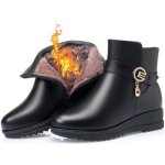 Bottes en cuir pour femme - noir qb? - talon bas - bout rond - plateforme tanche