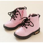 Bottes enfants pour filles garons printemps automne cuir verni impermables chaudes en peluche rose