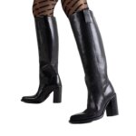 Bottes femme bronx mya mae - cuir noir - talon de 95 cm - hauteur de tige de 42 cm