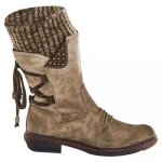 Bottes femme en cuir suédé marron à talon plat - gj? Bottes femme en cuir suédé marron à talon plat - gj?