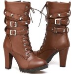 Botte femme dhiver automne en cuir marron avec talon moyen et fermeture  zip - grande taille 34 - 43 ...