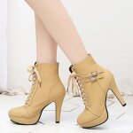 Botte femme gj? - boucle de ceinture - beige - plateforme tanche - talon super haut