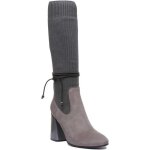 Bottes femme - gris - cuir nubuck - talon haut - chaussette genou