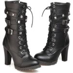 Botte femme dhiver automne en cuir noir - grande taille 34 - 43 avec talon moyen lacet et zip latral ...