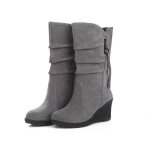 Bottes femme hiver chaudes pour outdoor et loisirs - gris - tige haute - lacets