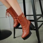 Bottes femmes printemps talon pais mid - cylindre haut semelle paisse lacets - jaune