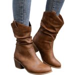 Bottes femme santiag en pu cuirtalon carr - marron