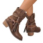 Bottes femme talon carr franges bottes - marron