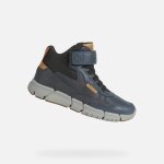 Bottes garon geox j flexyper - cuir bleu marine - lacets et scratch