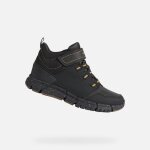 Bottes geox j flexyper b abx pour garon - cuir noir et jaune fonc - lacets