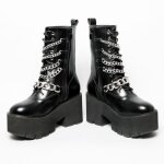 Bottes gothiques alaric - femme - noir - talon 8cm - plateforme 5cm - chane en mtal