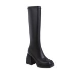 Bottes hautes en cuir  talons hauts et plate - forme impermable pour femme - lukcolor - noir - fond ...