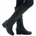 Bottes hautes femmes bottes hautes en cuir  lacets et bout rond bottes en cuir vintage pu