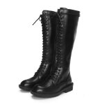 Bottes hautes femmes en cuir  lacets - vitata - noir - talon plat 3cm - plateforme  bout rond
