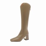 Bottes hautes femmes en cuir stretch  talon carr - vitata - beige / marron