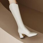 Bottes hautes femmes en cuir stretch  talon pais - vitata - bout carr - blanc