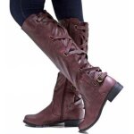 Bottes hautes femmes - vitata - bottes en cuir à lacets et bout rond - rouge - marron - haute Bottes hautes femmes - vitata - bottes en cuir à lacets et bout rond - rouge - marron - haute