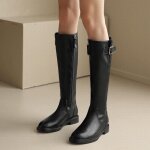 Bottes hautes femme - vitata - cuir pu noir - lacets - fond plat