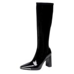 Bottes hautes femmes vitata - cuir de vachette - talon 3cm - plateforme - noir