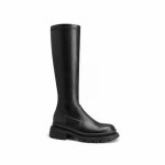 Bottes hautes femmes - vitata - cuir vritable - tige lastique - semelle paisse de 5 cm - noir